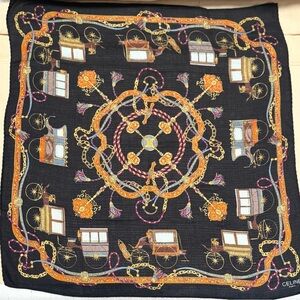 Celine Black Scarf with Gold and Orange Accents